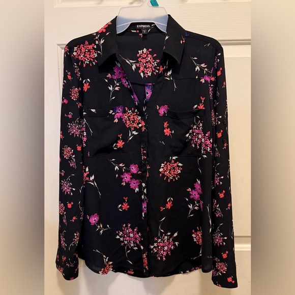 Express Tops - Express - Floral Black and Purple Women's Top
